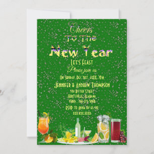 Cheers to the New Year Cocktails Green Sparkling Invitation