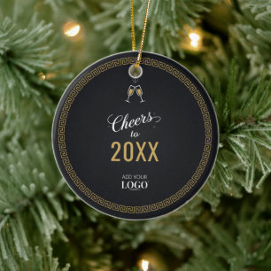 Cheers to the New Year Company Logo Corporate Gold Ceramic Tree Decoration