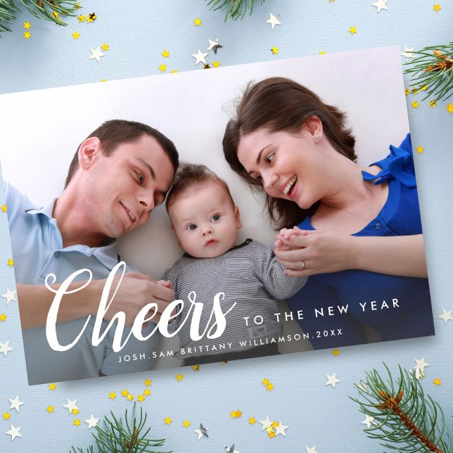 Cheers to the New Year Custom Happy Family Photo Holiday Card (Creator Uploaded)