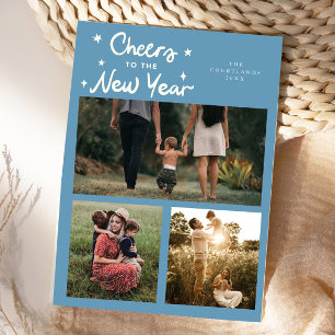 Cheers To The New Year Denim Blue Multi Photo Holiday Card