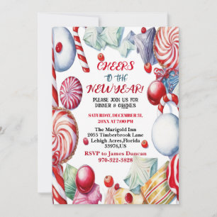 Cheers to the New Year Dinner Candy Kid's Party Invitation