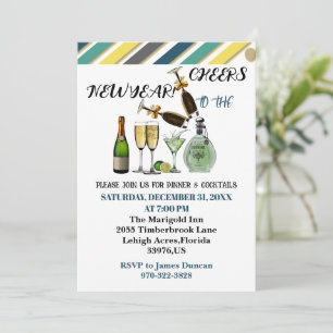 Cheers to the New Year Dinner Cocktail Modern Art Invitation