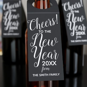 Cheers to the New Year Elegant Black and White Bottle Tag