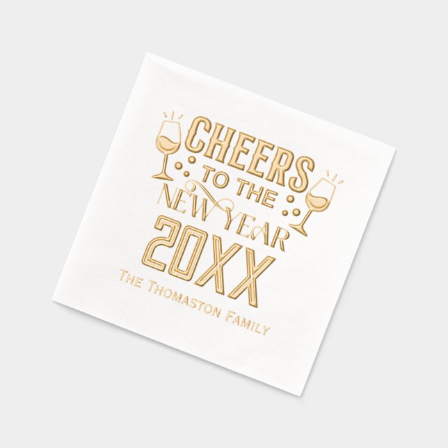 “Cheers to the New Year” Family / Company Name Foil Napkins (Left)