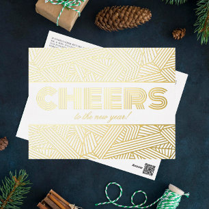 Cheers To The New Year! Geometric Typography Real Foil Holiday Postcard