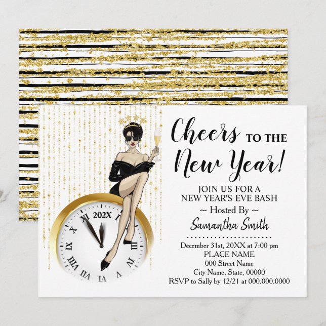 Cheers to the New Year Glitter Girls Night Out Invitation (Front/Back)