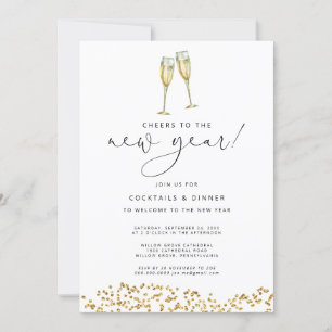Cheers to the New Year Gold Glitter invitation