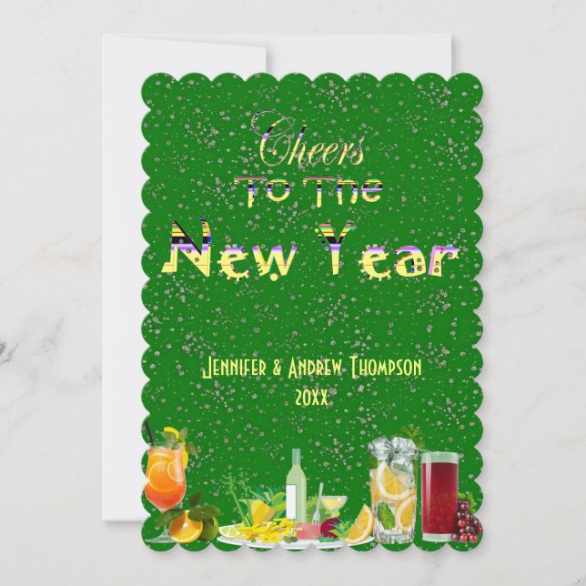 Cheers to the New Year Greetings Green Custom Card (Front)