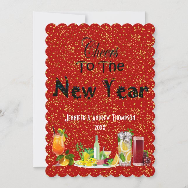 Cheers to the New Year Greetings Red Custom Card (Front)
