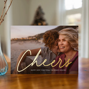 Cheers to the New Year Horizontal Photo Foil Holiday Card