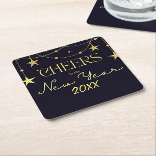 Cheers to the New Year message stars Square Paper Coaster