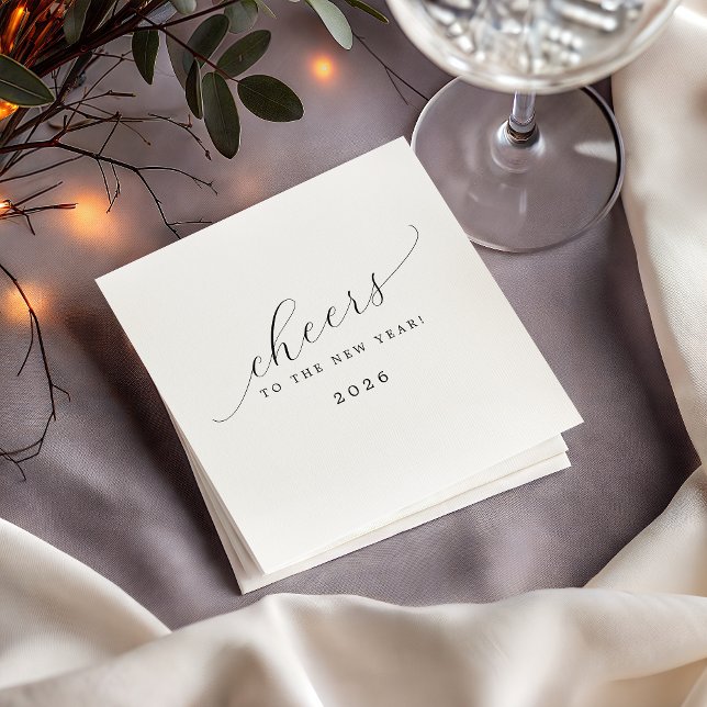 Cheers To The New Year Minimalist Calligraphy Napkin (Creator Uploaded)