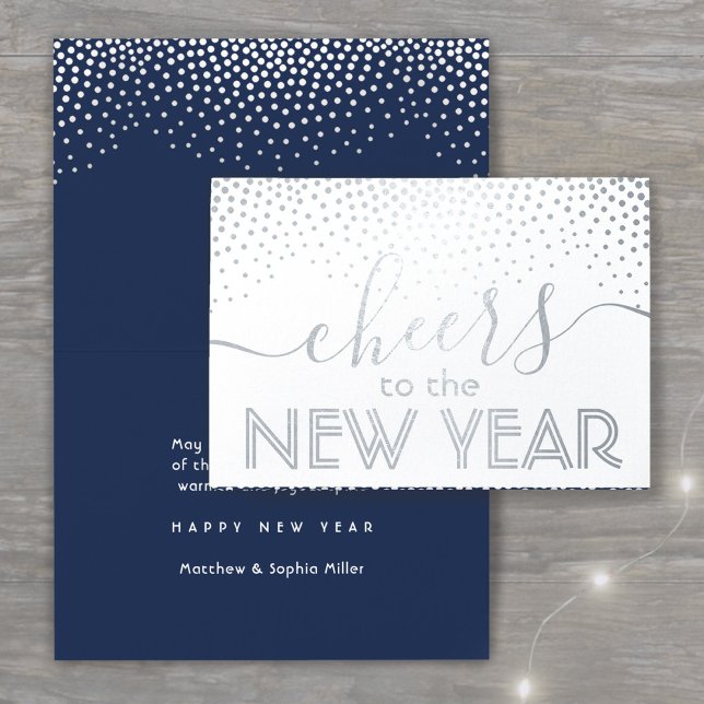 Cheers to the New Year Navy Blue Stylish Confetti Foil Card (Creator Uploaded)