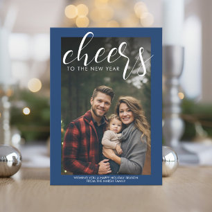 Cheers to the New Year Navy Blue - Vertical Photo Holiday Card