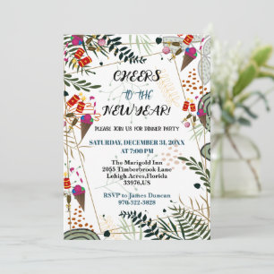 Cheers to the New Year Party Greenery Botanical  Invitation