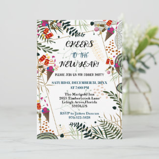 Cheers to the New Year Party Greenery Botanical  Invitation