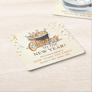 Cheers to the New Year Party Square Paper Coaster