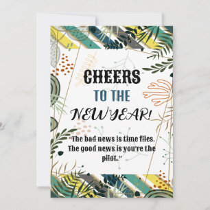 Cheers to the New Year Quote Green Botanical Card