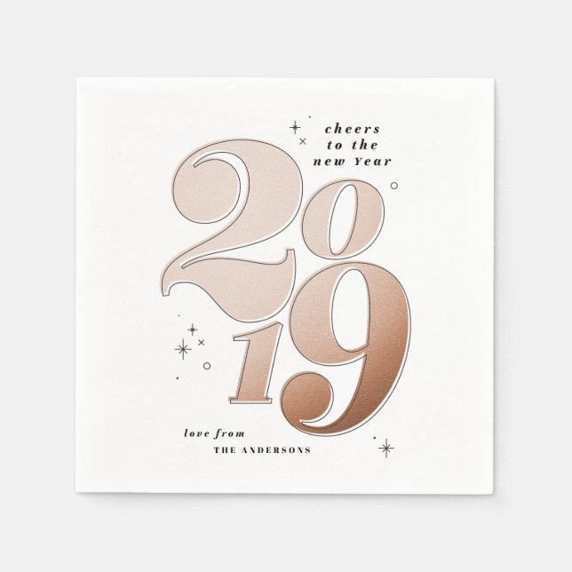 Cheers to the new year rose gold 2019 holiday napkin (Front)
