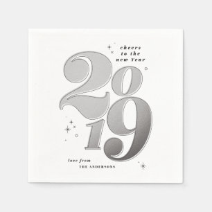Cheers to the new year silver 2019 holiday napkin