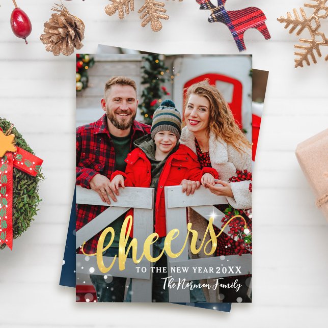 Cheers to the New Year Sparkle Light 2 Photo Blue Holiday Card (Creator Uploaded)