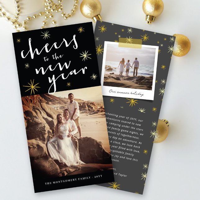 Cheers To The New Year Starbursts Fireworks Photo Holiday Card (Creator Uploaded)