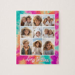 Cheers to the New Year Tie-Dye Teal 70s Vibe Jigsaw Puzzle