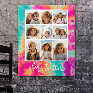 Cheers to the New Year Tie-Dye Teal 70s Vibe Poster