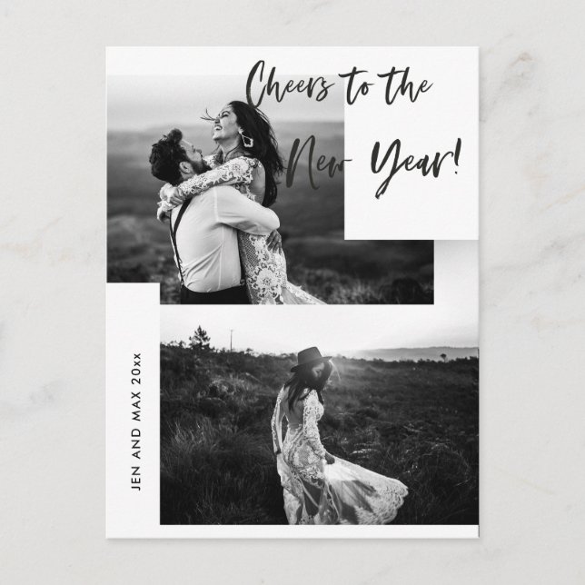 Cheers to the New year Two Photo Holiday Postcard (Front)