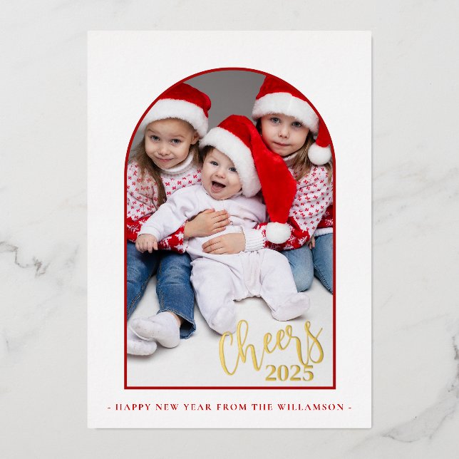 Cheers To The New Year | Vertical Photo    Foil Ho Foil Holiday Card (Front)