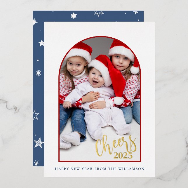 Cheers To The New Year | Vertical Photo    Foil Holiday Card (Front/Back)
