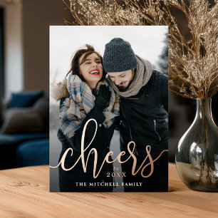 Cheers to the New Year Vertical Photo Foil Holiday Card
