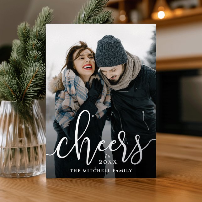 Cheers to the New Year Vertical Photo Foil Holiday Card (Creator Uploaded)