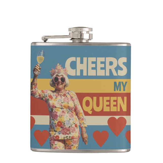 Cheers to the Queen Bride / Bestie / Mum / Boss Hip Flask (Front)
