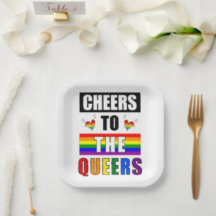 Cheers to the Queers Rainbow Gay Celebration Paper Plate