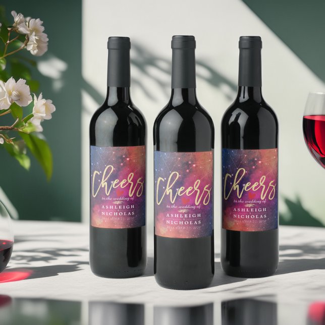 Cheers To The Wedding Galaxy Nebula Constellations Wine Label (Creator Uploaded)