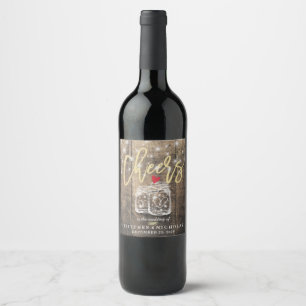 Cheers To The Wedding Wood Mason Jar String Lights Wine Label