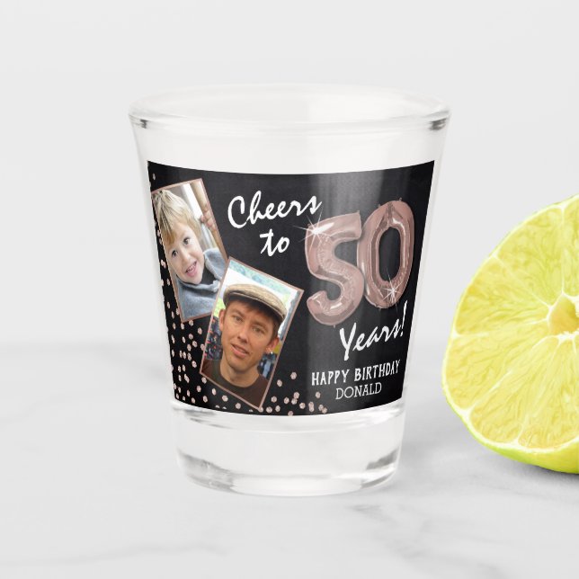 Cheers to the Years 50th Birthday 2 Photo Shot Glass (Front)