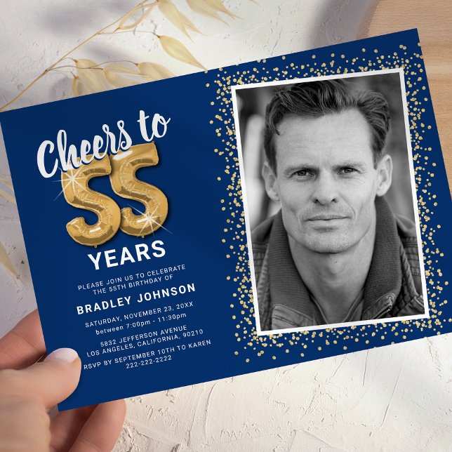 Cheers to The Years 55th Birthday Photo Invitation (Creator Uploaded)
