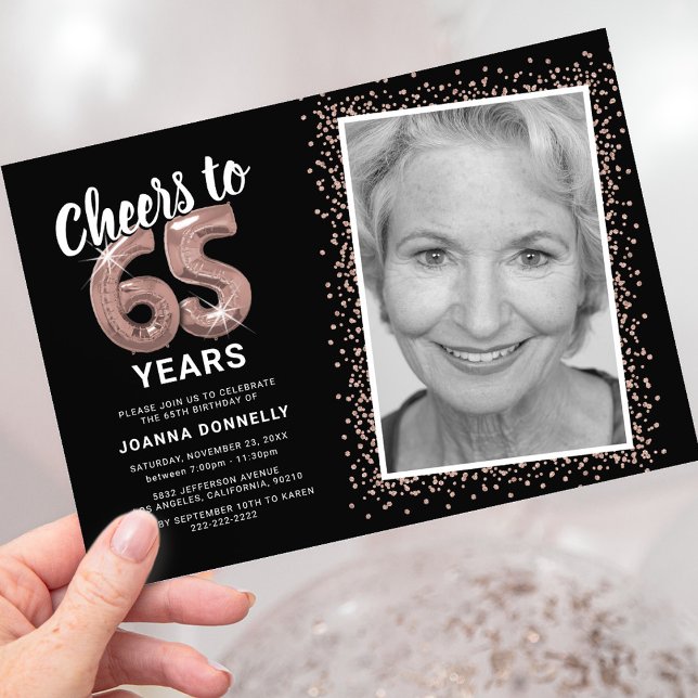 Cheers to The Years 65th Birthday Photo Invitation (Creator Uploaded)