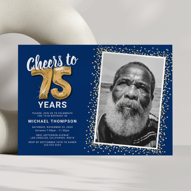Cheers to The Years 75th Birthday Photo Invitation (Creator Uploaded)
