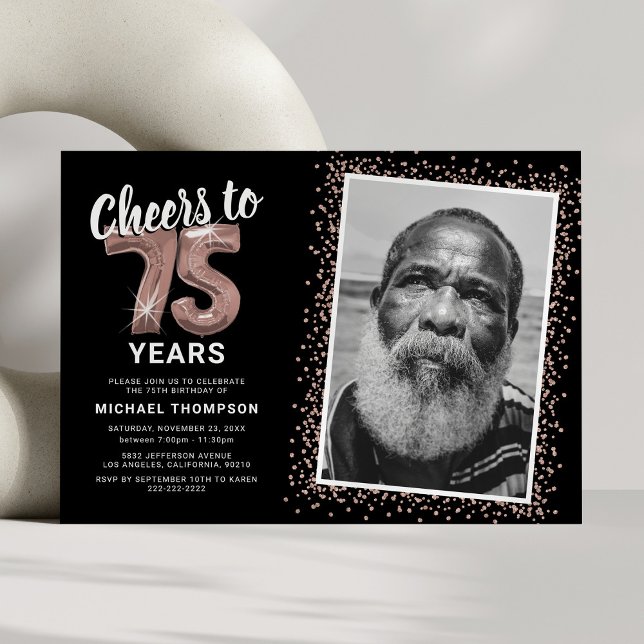 Cheers to The Years 75th Birthday Photo Invitation (Creator Uploaded)