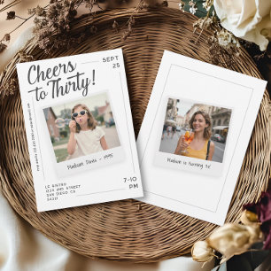 Cheers to Thirty 30 Retro Photo Birthday  Invitation