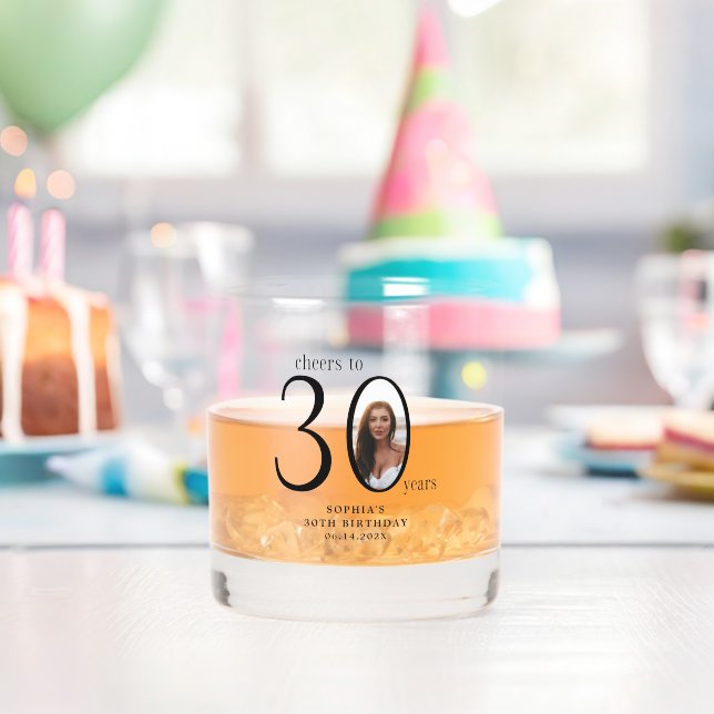 Cheers to Thirty Minimal Photo 30th Birthday Whiskey Glass (Insitu (Birthday))
