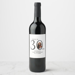 Cheers to Thirty Minimal Photo 30th Birthday Wine Label