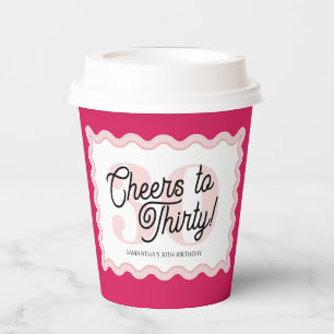 Cheers to Thirty Modern Wavy Pink 30th Birthday  Paper Cups