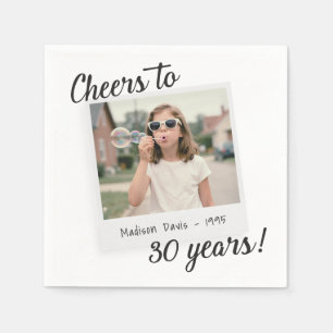 Cheers to Thirty Years 30 Retro Photo Birthday  Napkin
