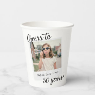 Cheers to Thirty Years 30 Retro Photo Birthday Paper Cups