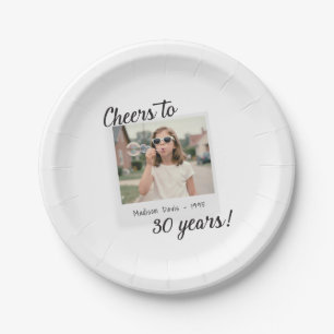 Cheers to Thirty Years 30 Retro Photo Birthday  Paper Plate