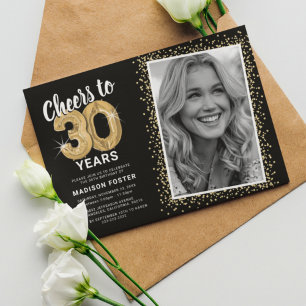 Cheers to Thirty Years 30th Birthday Photo Invitation